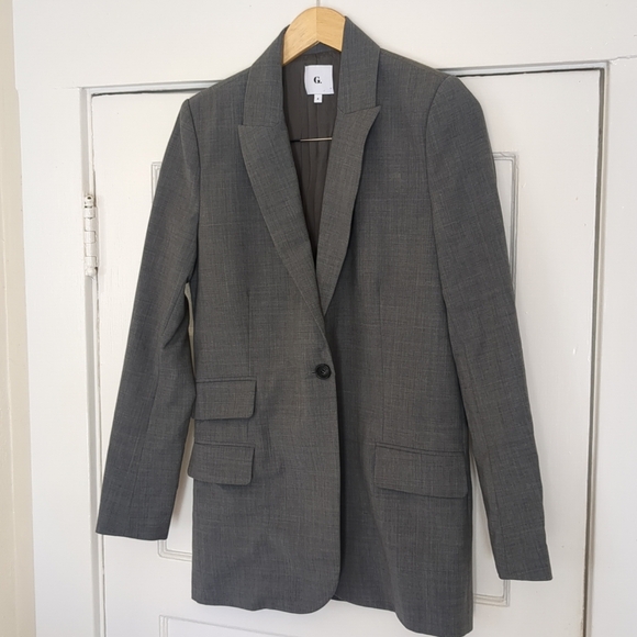 G Goop Tailored Jacket Wool Blend Blazer Gray Sz 4 Italy Made Luxury - Picture 1 of 16